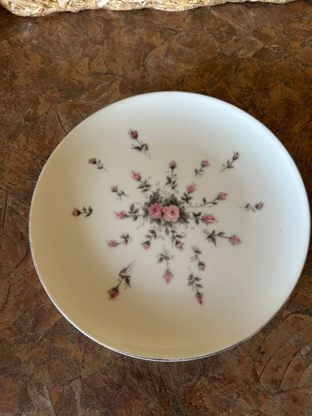 Harmony House Classic Fine White China Salad Plate with Pink Rose Floral Pattern